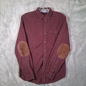 J. Crew Wool Button Down Mens Small Leather Elbow Patches Soft Fall Flannel